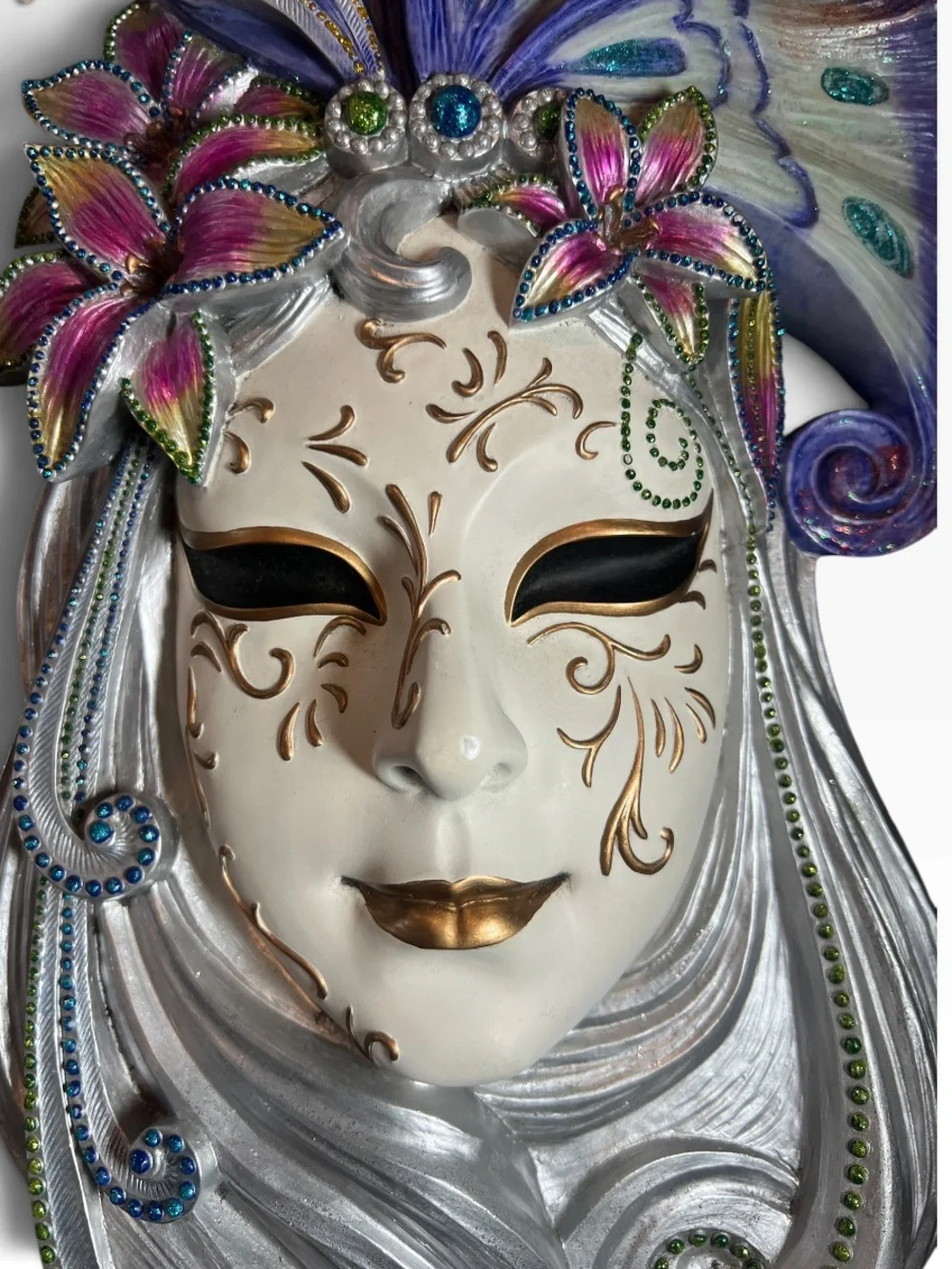 2009 Veronese Butterfly Masquerade Resin Face Mask Art Wall Decoration 21”x10”x3